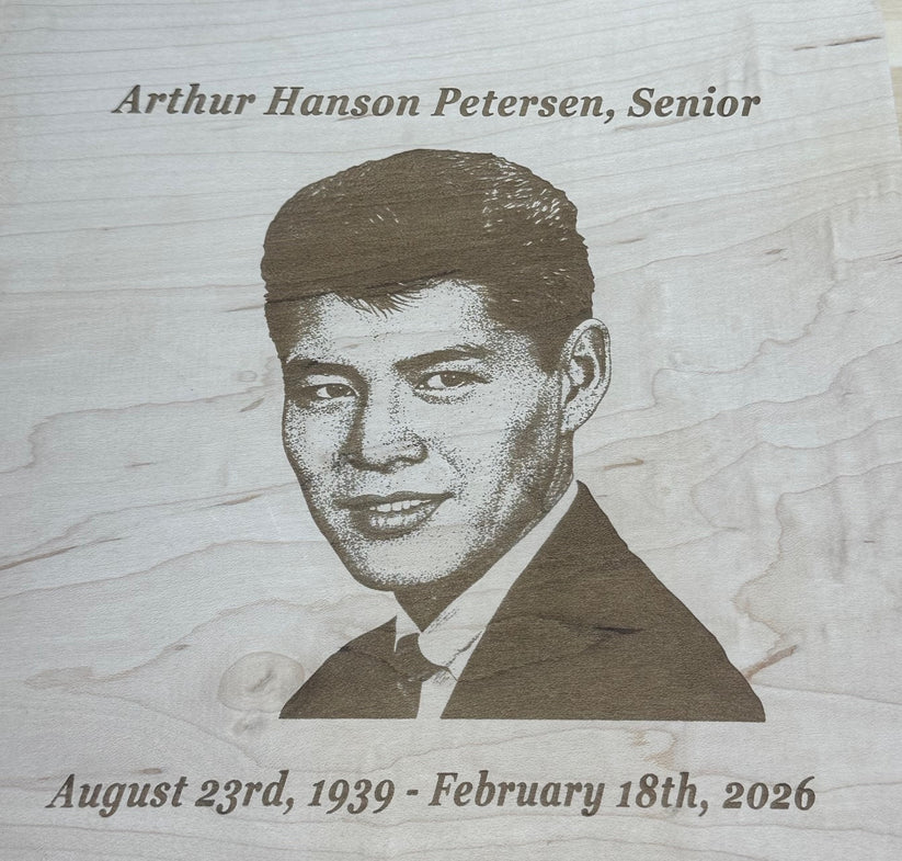 Detailed portrait laser engraving on maple wood — photo to laser engraving file NJ